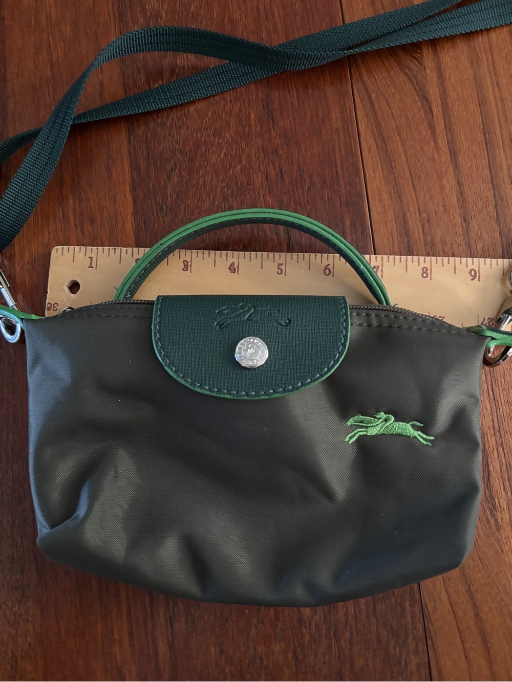 Longchamp Small Crossbody in Dark Green with Lime Accents - Picture 9 of 10